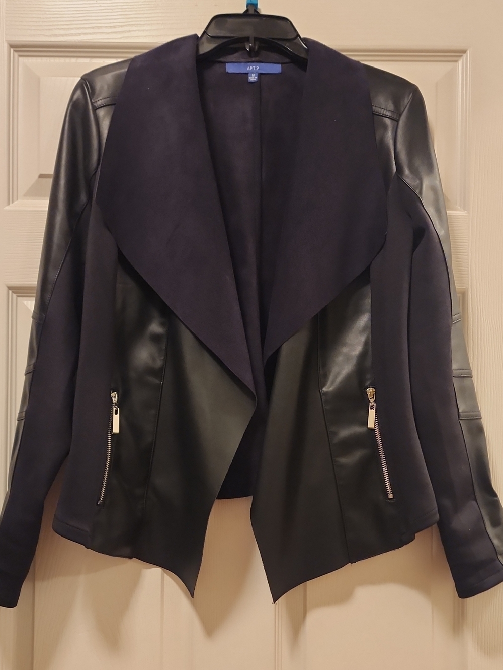 Apt. 9 Black Faux Leather Draped Open-Front Jacket